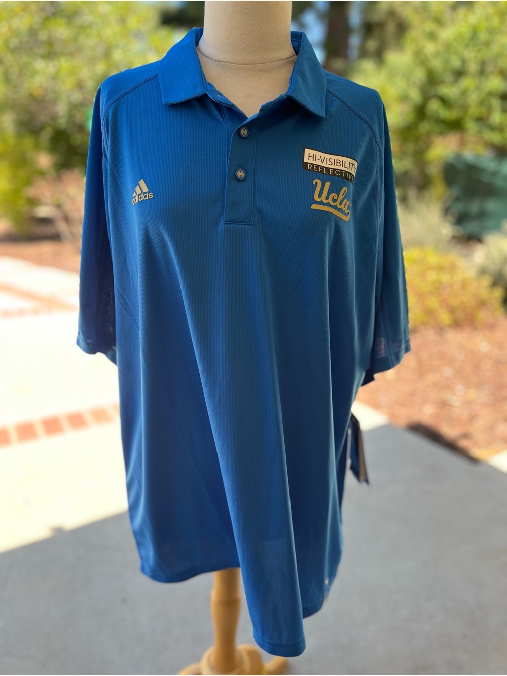 NWT Adidas UCLA Blue Hi-Vis Polo with Reflective Logos